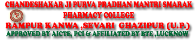 CHANDESHAKAR JI PURVA PRADHANMANTRI SMARAK PHARMACY COLLEGE,RAMPUR,KANWA,SEVARI, GHAZIPUR (U.P.) 